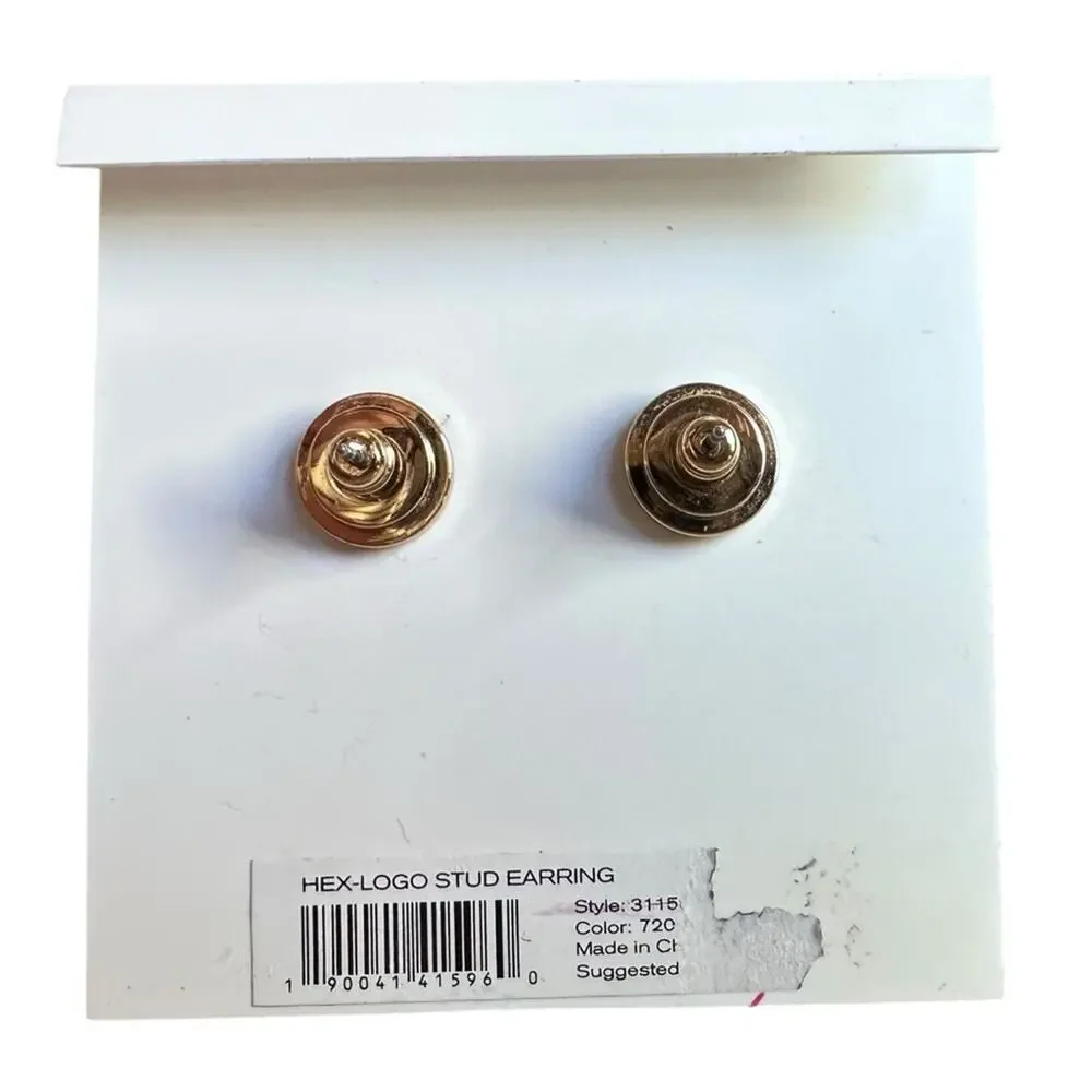 Tory Burch - Gold Hex-Logo Stud Earrings, NWT - Picture 2 of 8